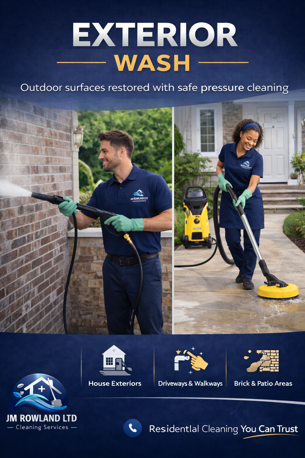 Exterior cleaning with pressure washing